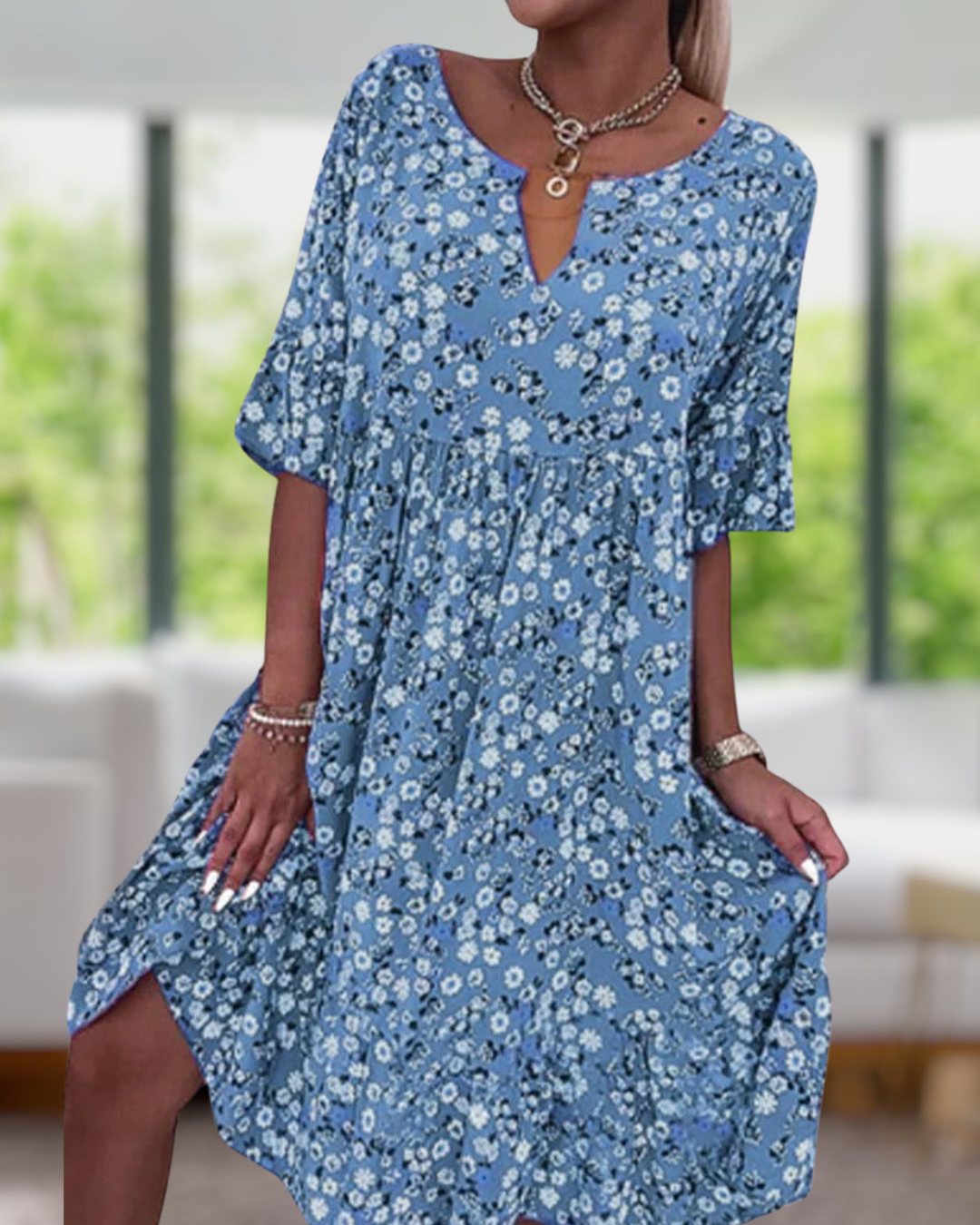 Angelica | Floral V-neck Casual Dress