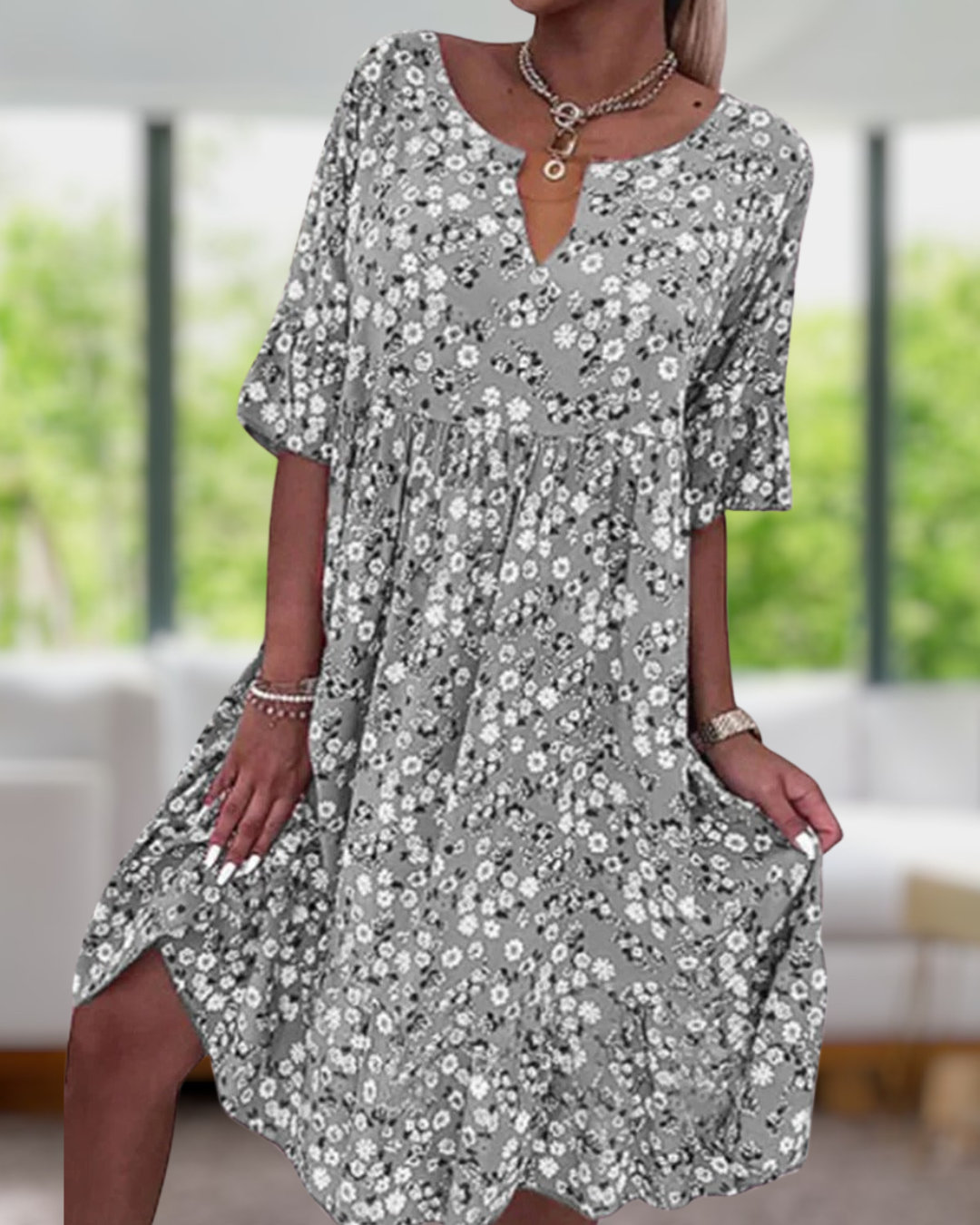 Angelica | Floral V-neck Casual Dress