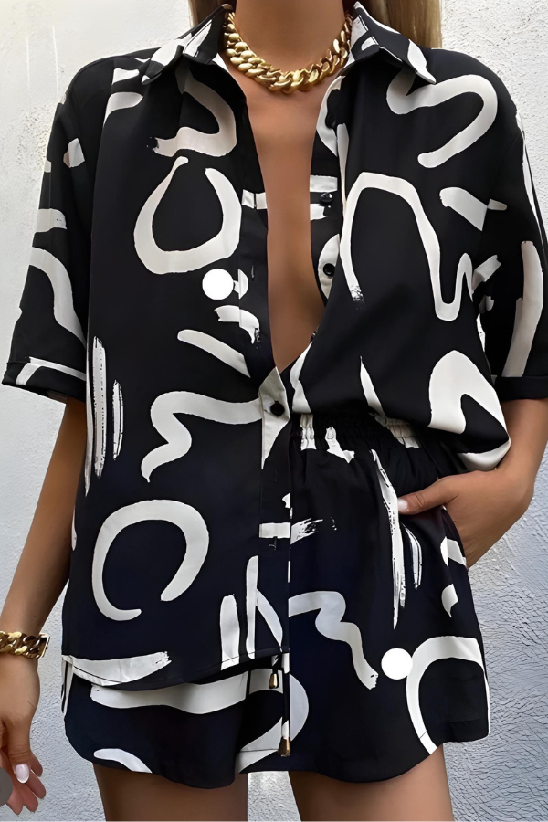 Whitney | Minimalist Abstract Print Shorts Set