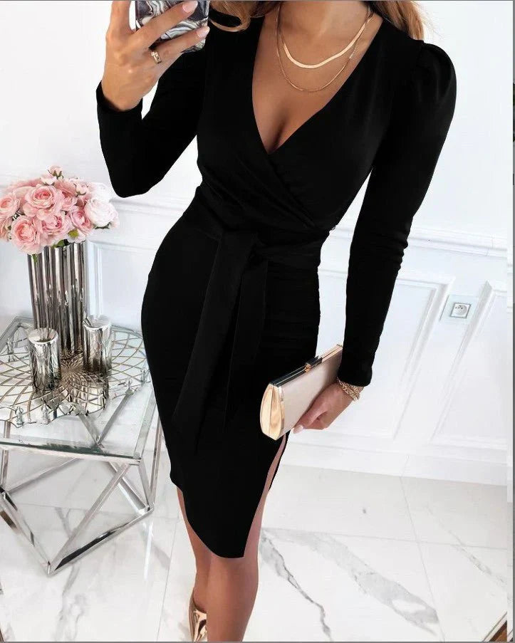 Amelia | Long Sleeve Wrap Midi Dress