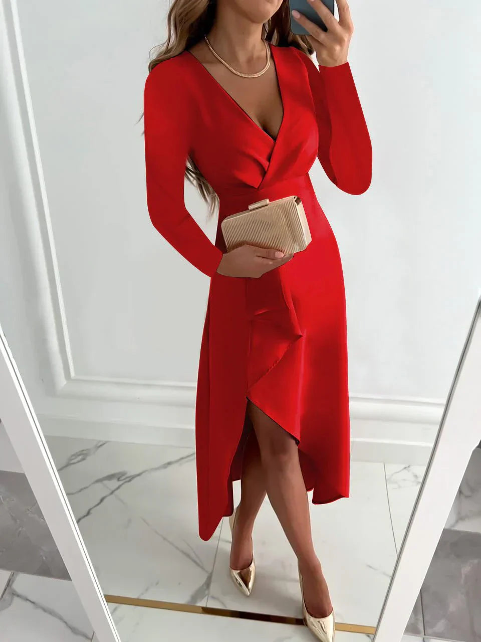 Amelia | Long Sleeve Wrap Midi Dress