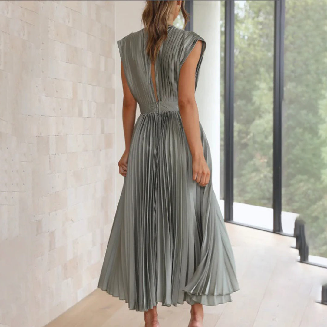 Sophie | Pleated Deep V Midi Dress