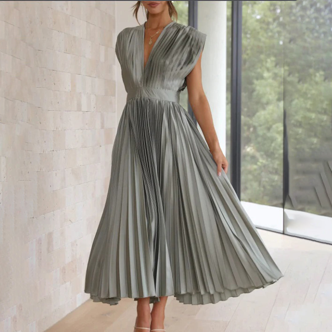 Sophie | Pleated Deep V Midi Dress