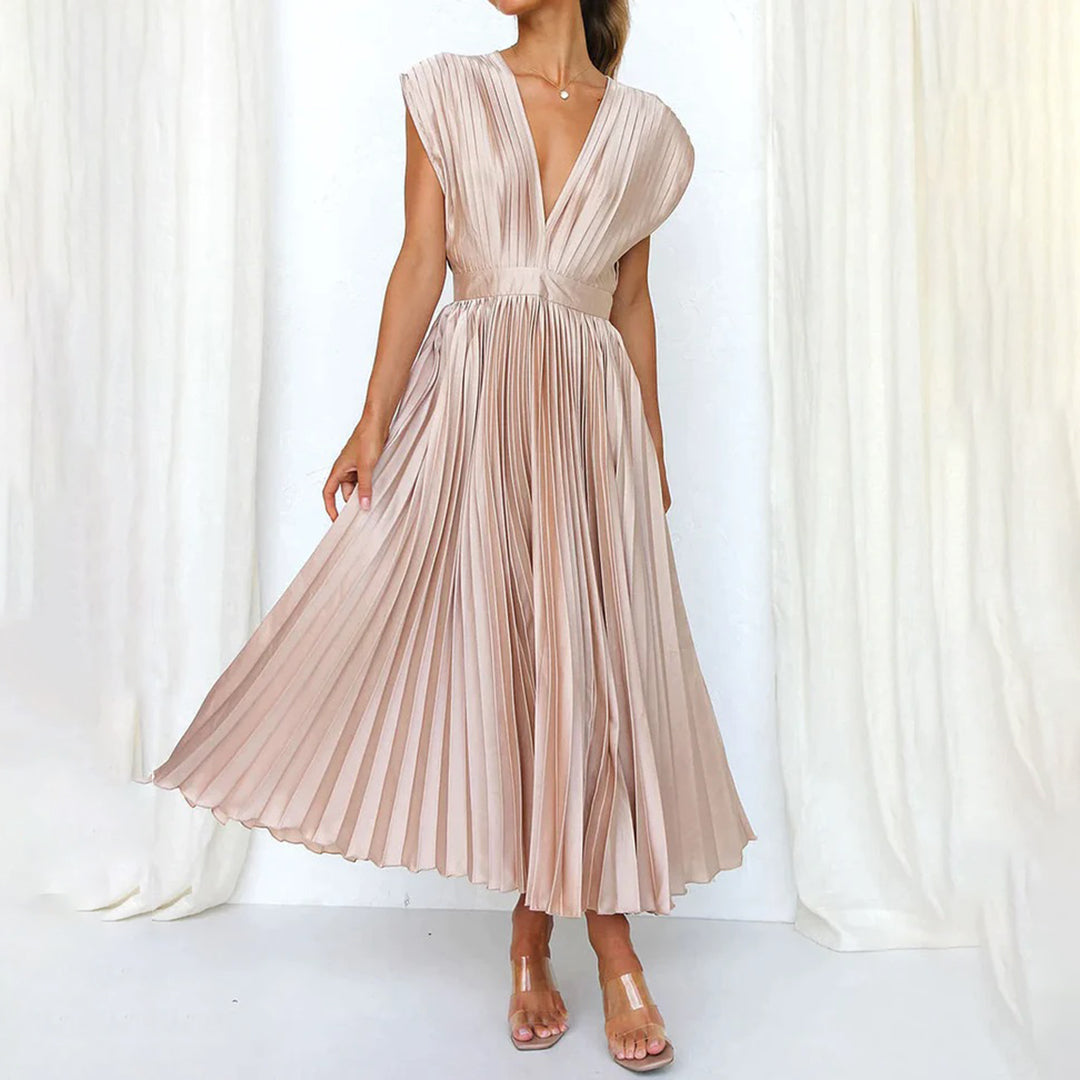 Sophie | Pleated Deep V Midi Dress