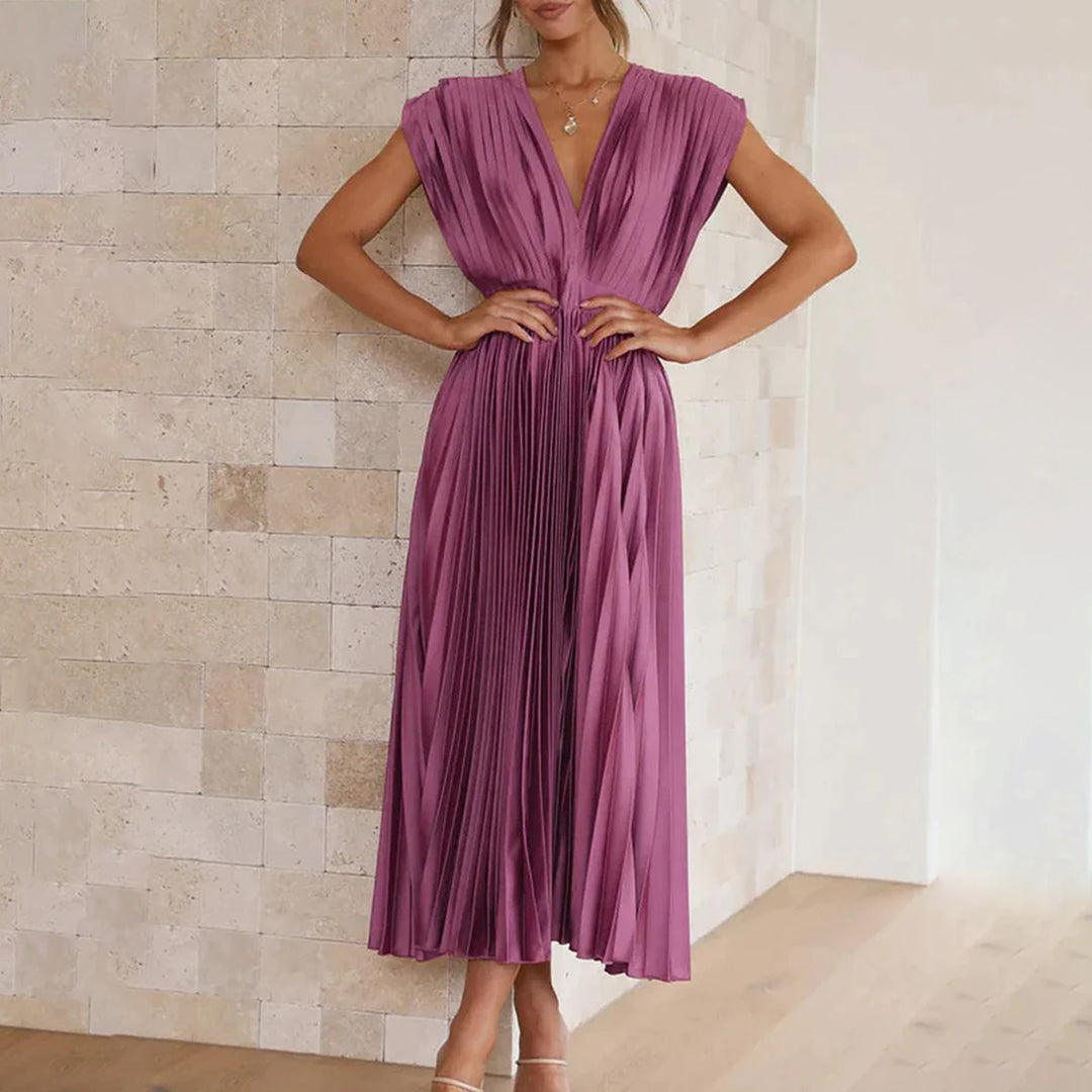 Sophie | Pleated Deep V Midi Dress