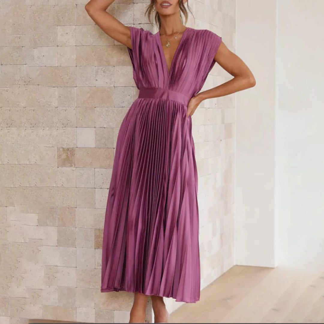 Sophie | Pleated Deep V Midi Dress