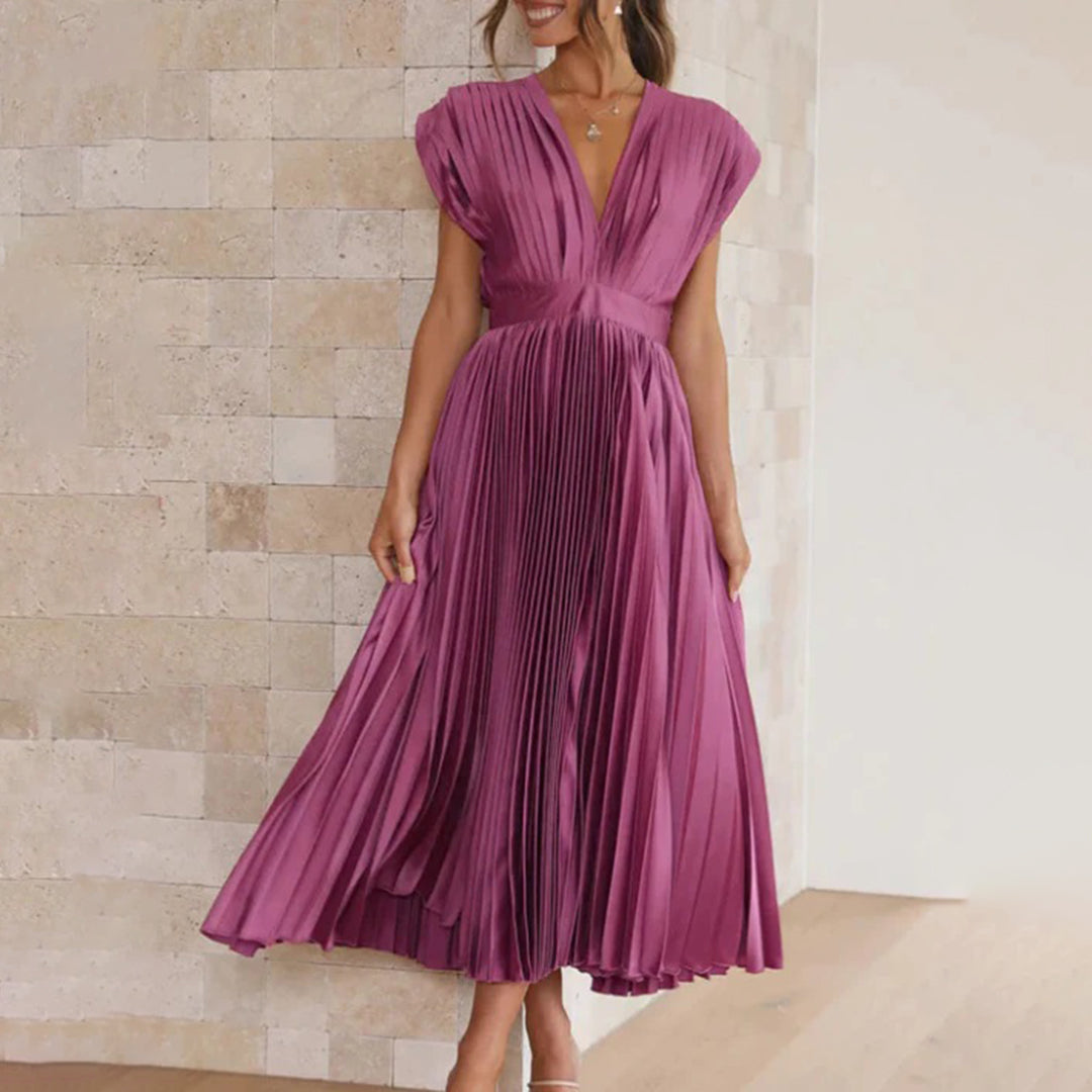 Sophie | Pleated Deep V Midi Dress