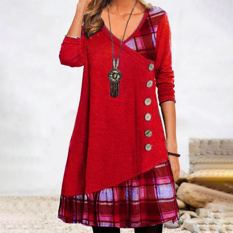 Amelia | Plaid Button Accent Dress