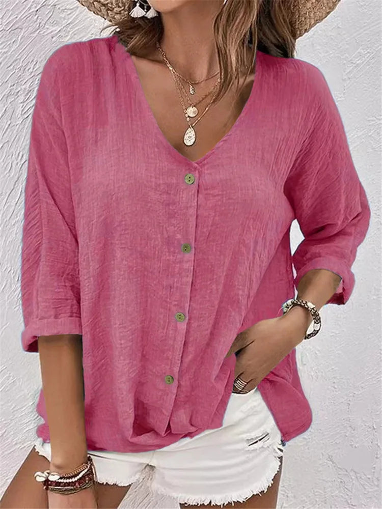 Ada| Summer Linen Blouse with Fine Button Closure
