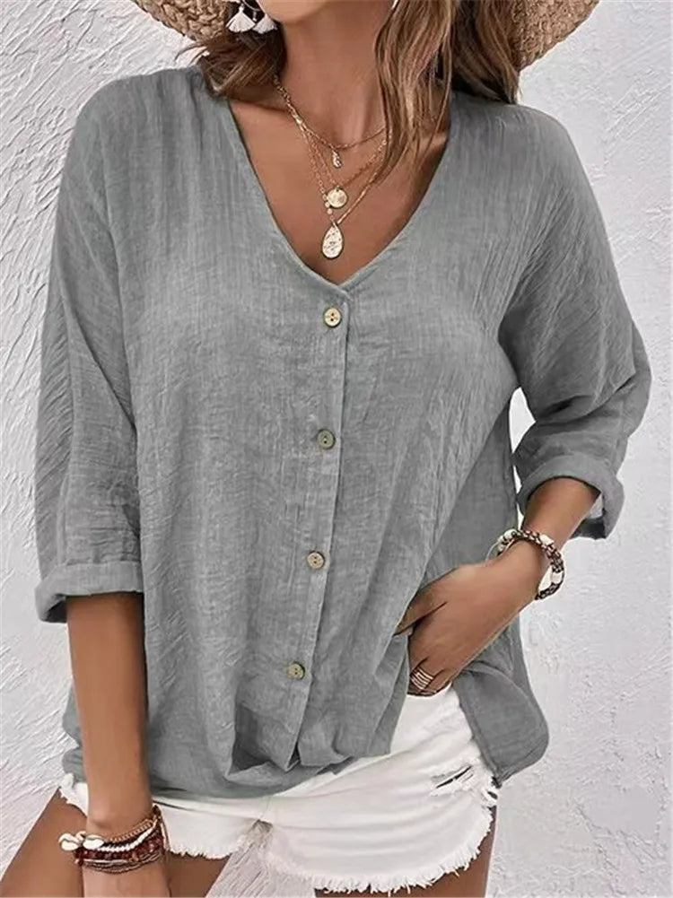 Ada| Summer Linen Blouse with Fine Button Closure