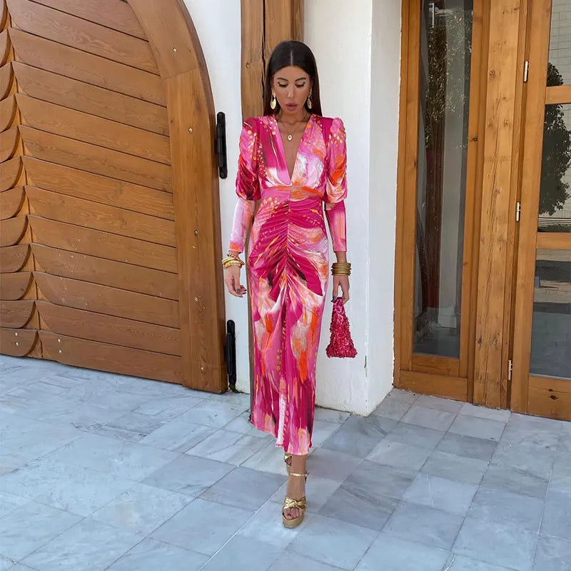 Annabelle | Deep V Abstract Midi Dress