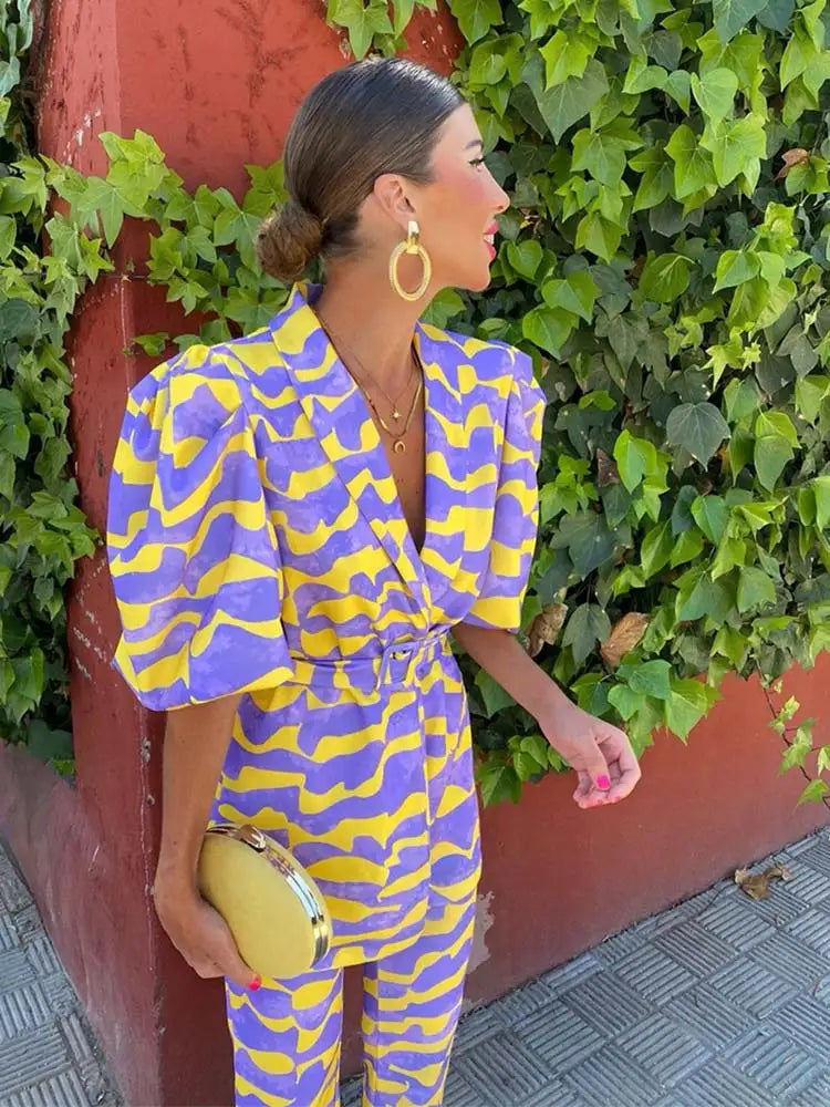 Ada | Abstract Puff Sleeve Jumpsuit