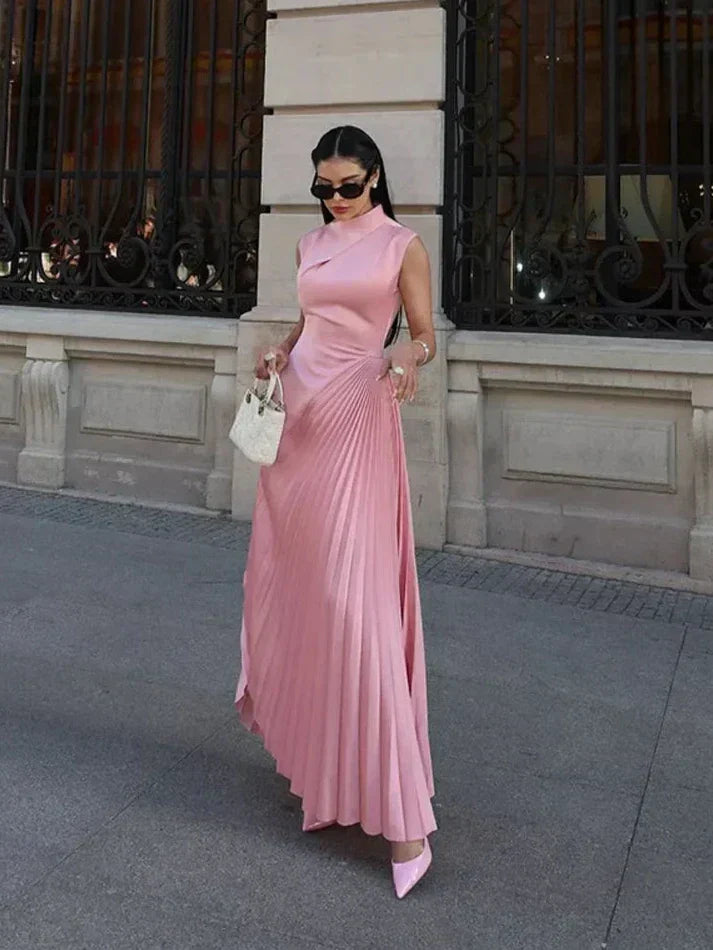 Angelica | Stylish Pleated Mock Neck Dress