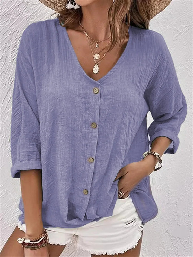 Ada| Summer Linen Blouse with Fine Button Closure