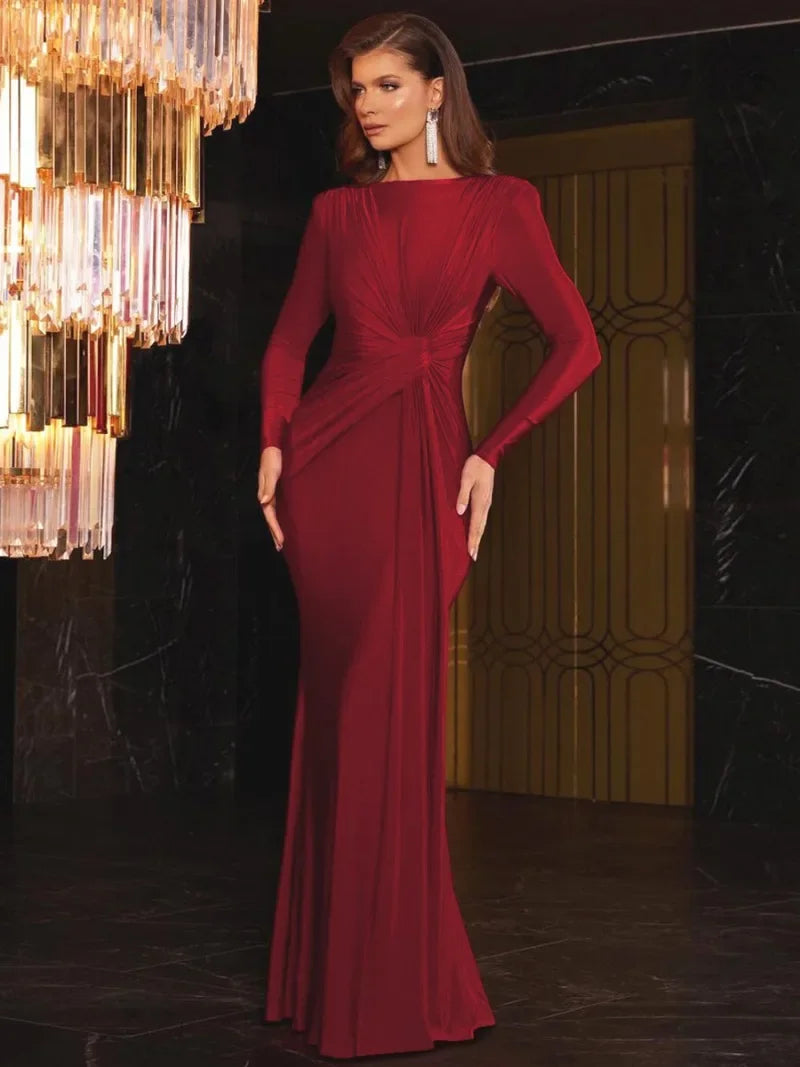 Andrea | Draped Long Sleeve Evening Gown