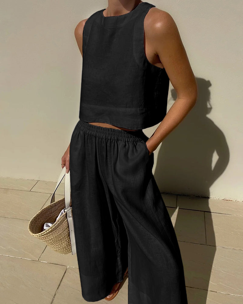 Linda | Cropped Top Pants Set