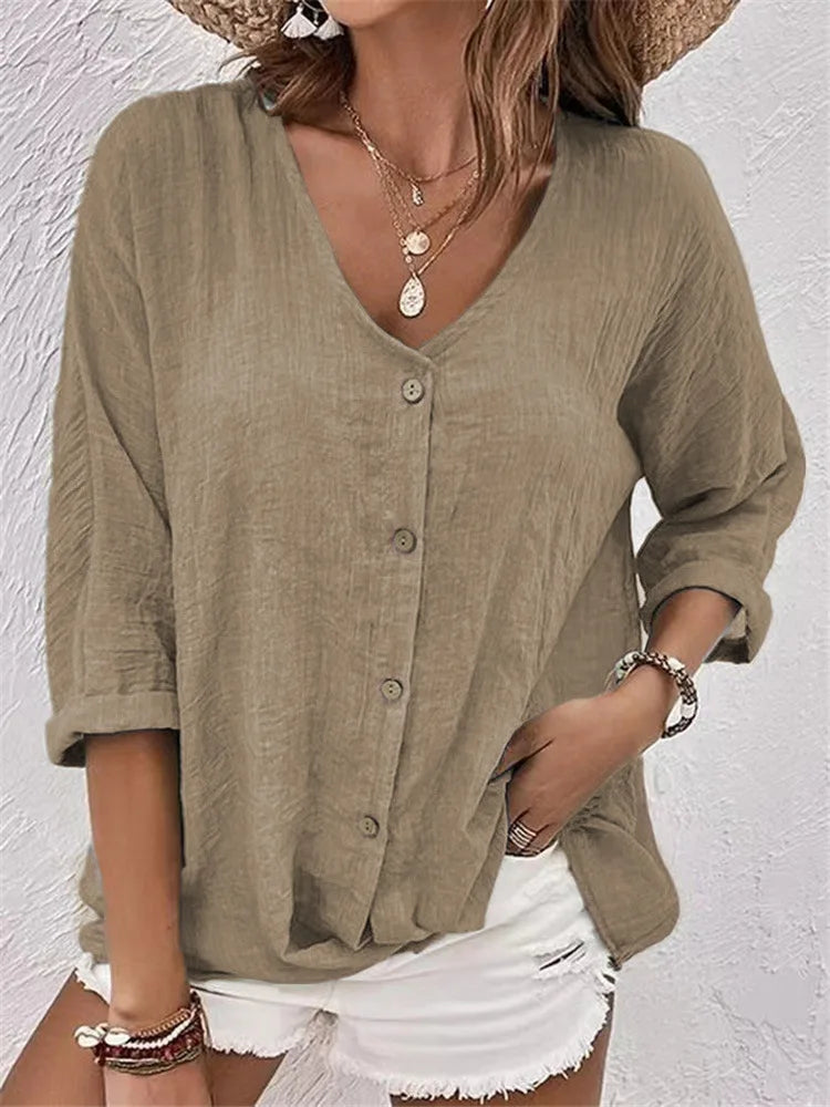 Ada| Summer Linen Blouse with Fine Button Closure