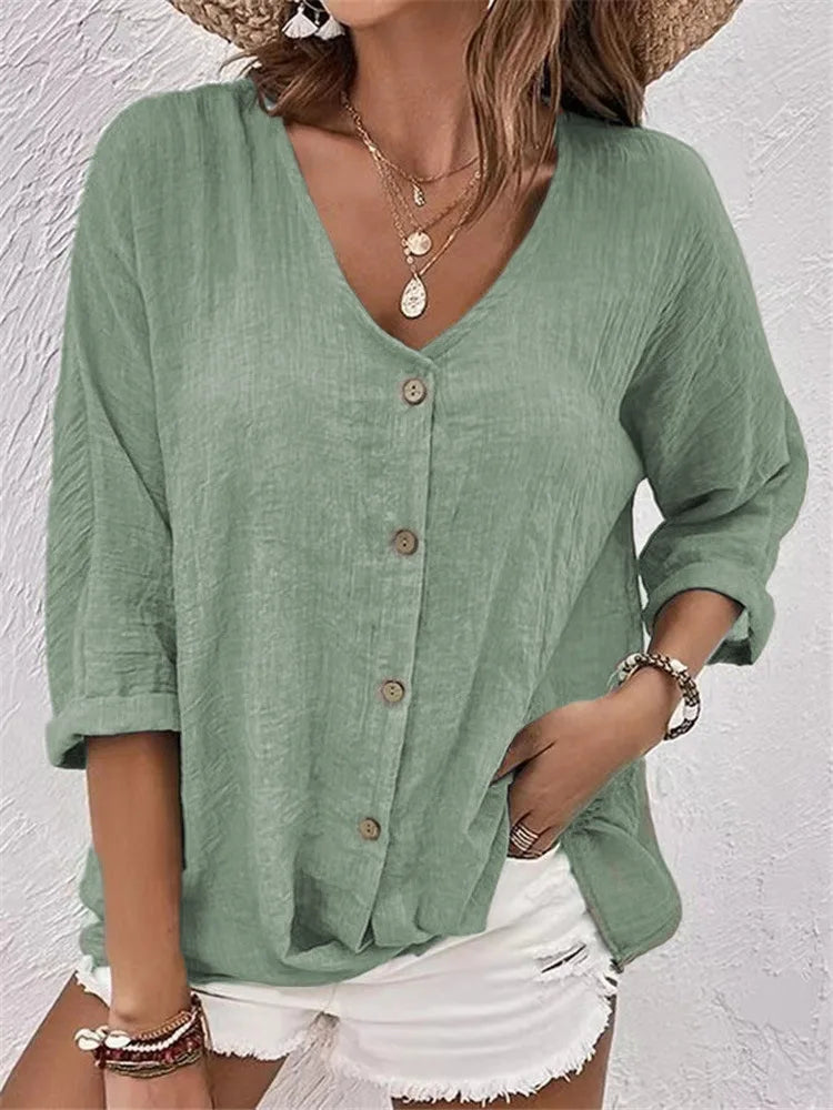 Ada| Summer Linen Blouse with Fine Button Closure