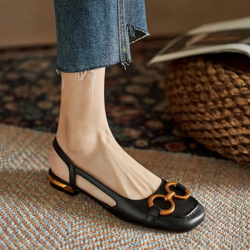Bella | Stylish Chain Detail Slingback Flats