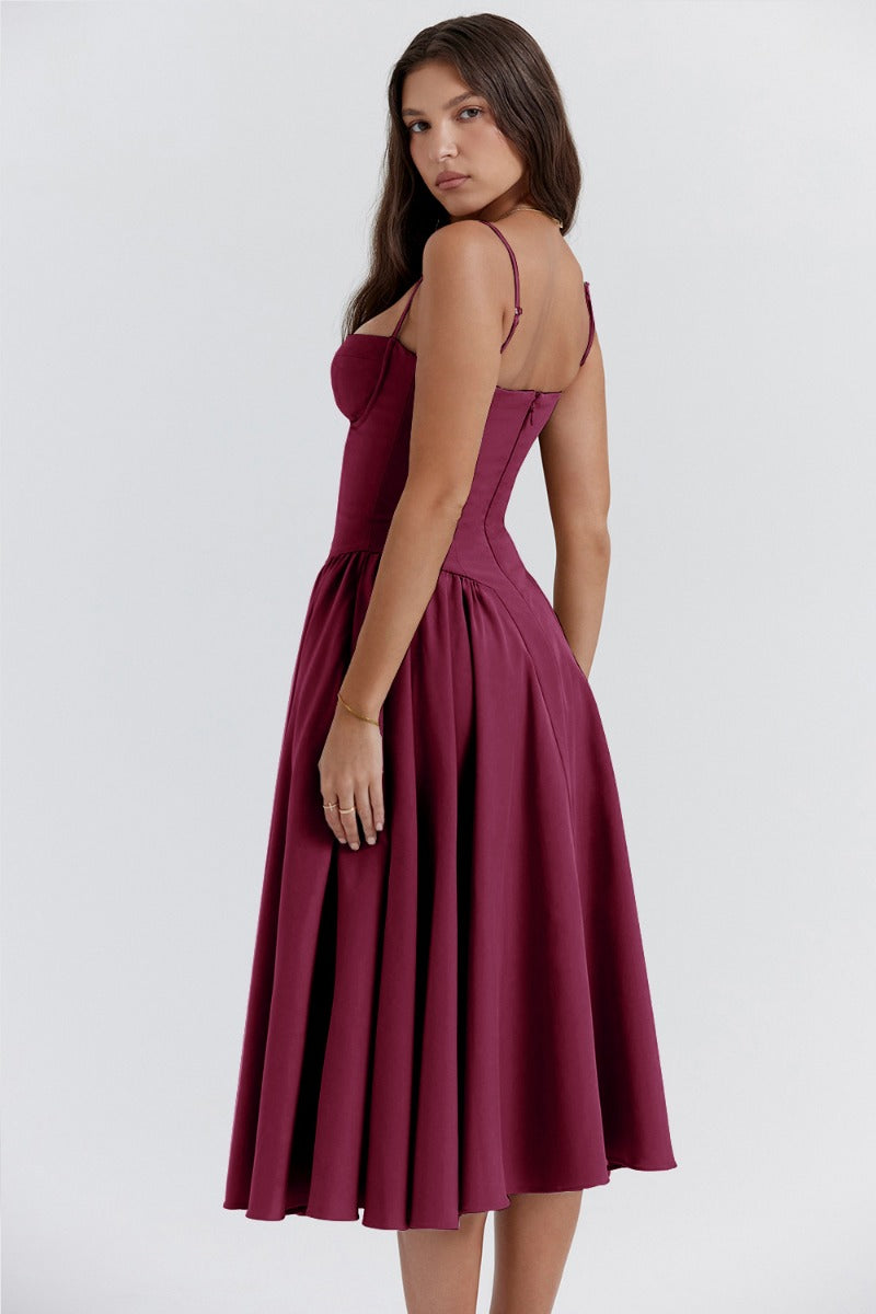 Flora | Elegant Burgundy Midi Dress