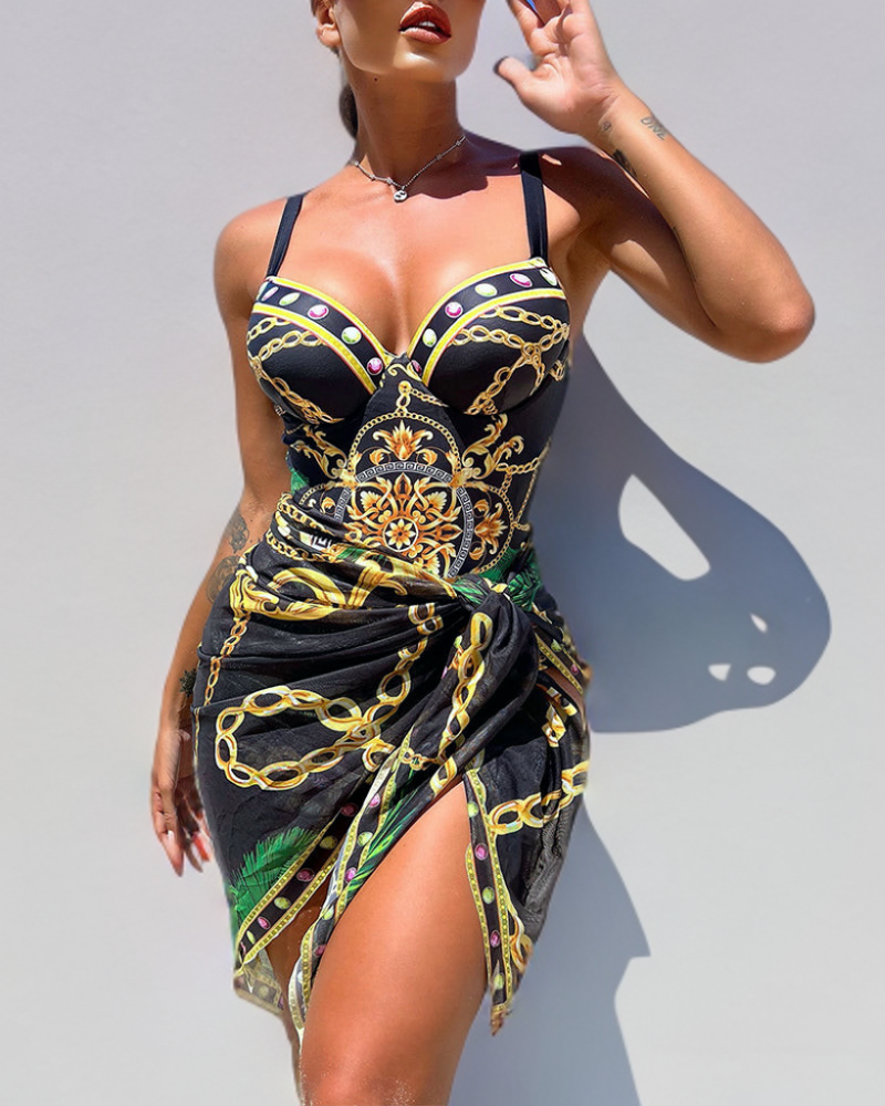 Rebecca | Elegant Chain Print Swimdress