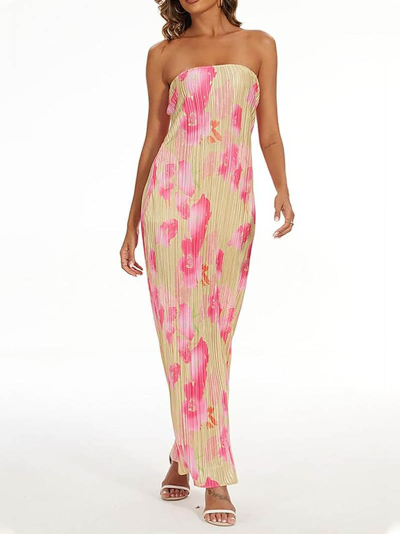 Karen | Elegant Strapless Floral Maxi Dress