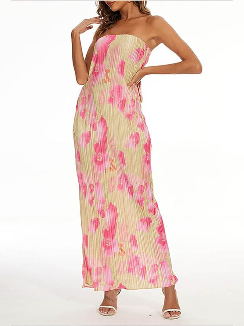 Karen | Elegant Strapless Floral Maxi Dress