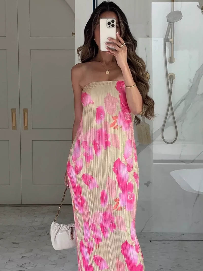 Karen | Elegant Strapless Floral Maxi Dress