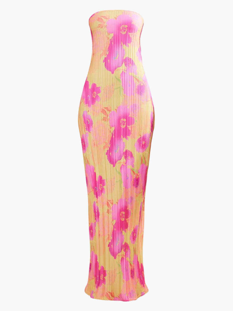 Karen | Elegant Strapless Floral Maxi Dress