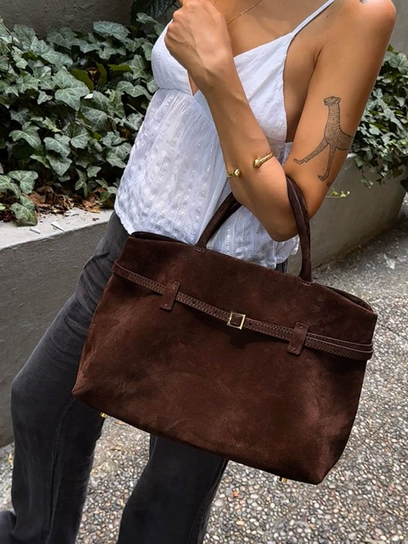Bella | Suede Handbag with Belt Detail