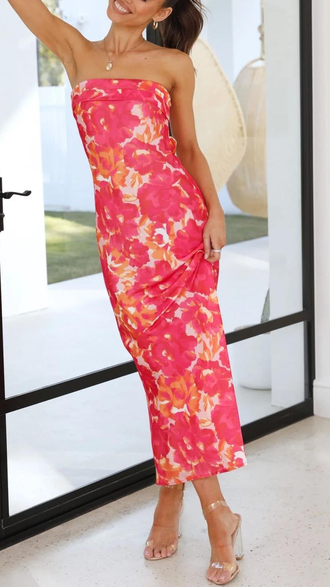 Leah | Elegant Floral Print Strapless Dress