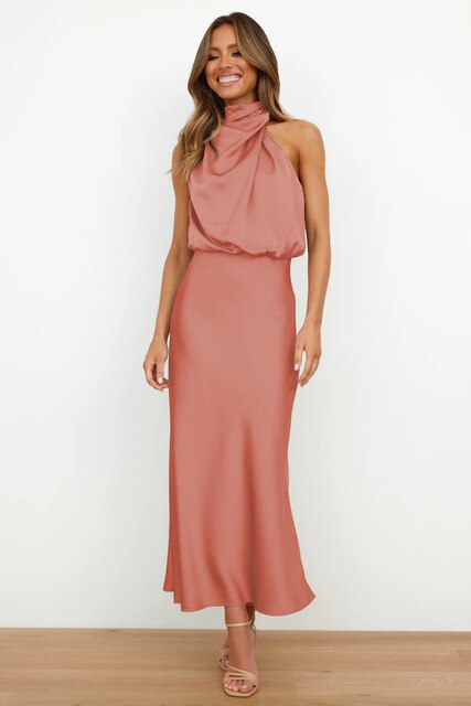 Ava | Elegant Halter Neck Maxi Dress