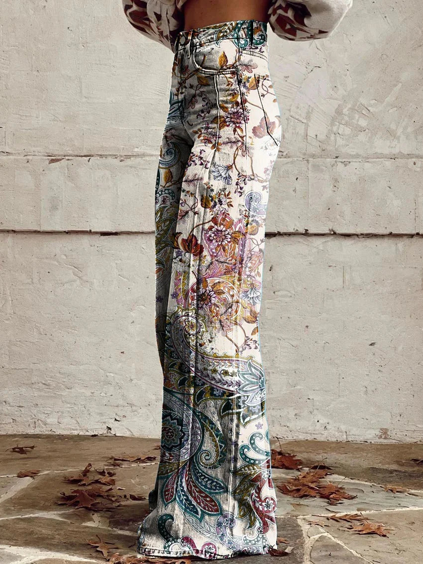 Heidi | Chic Floral Scroll Wide-Leg Jeans