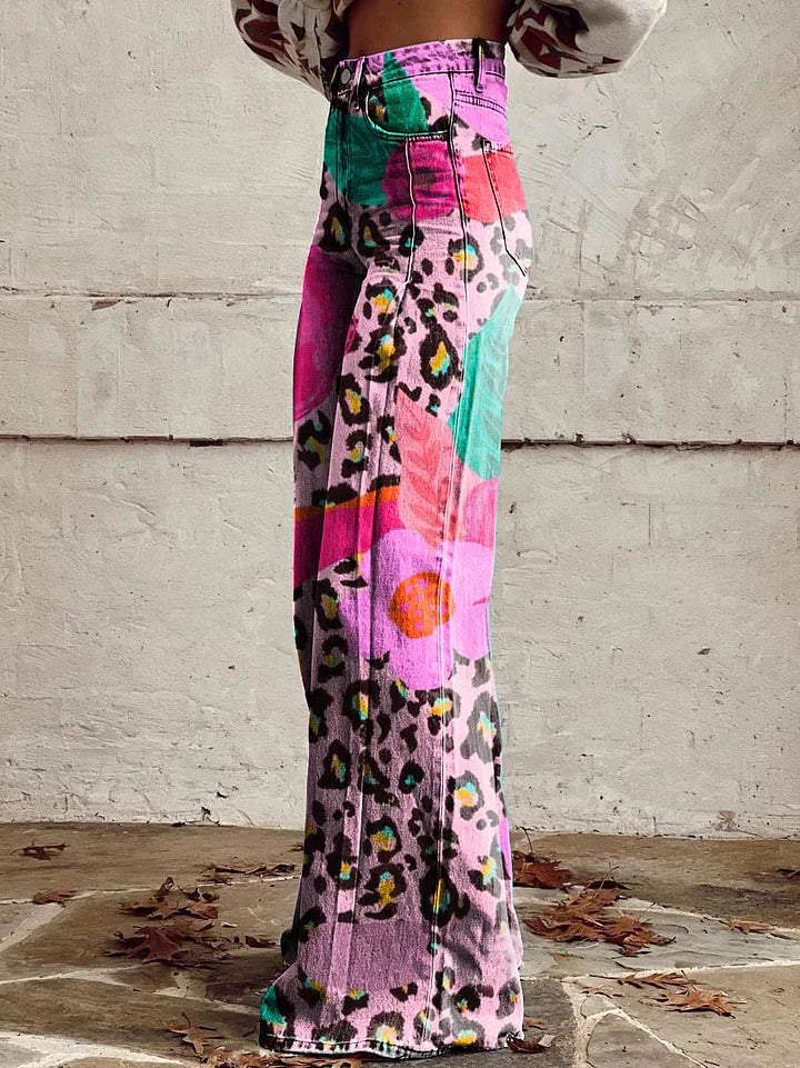Wendy | Floral Leopard Wide Jeans