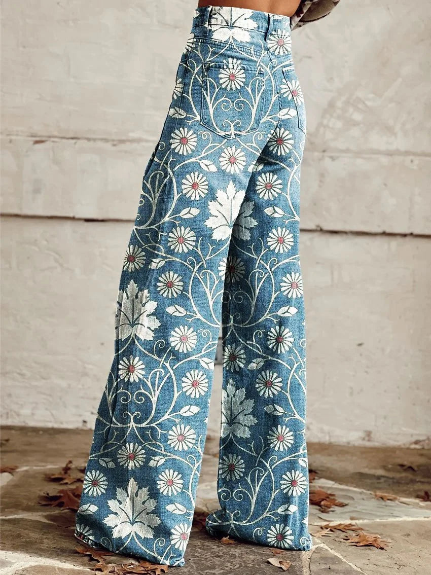 Faith | Floral Pattern Vintage Wide-Leg Jeans