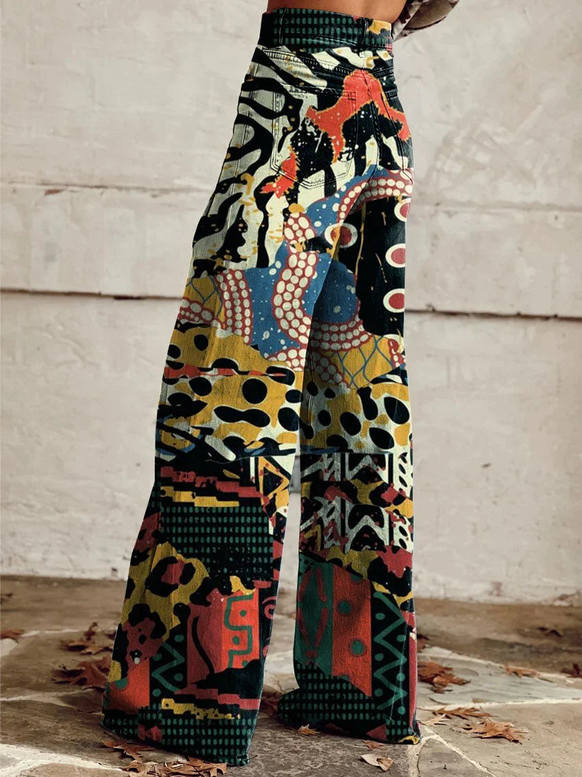 Felicia | Artistic Pattern Wide-Leg Denim