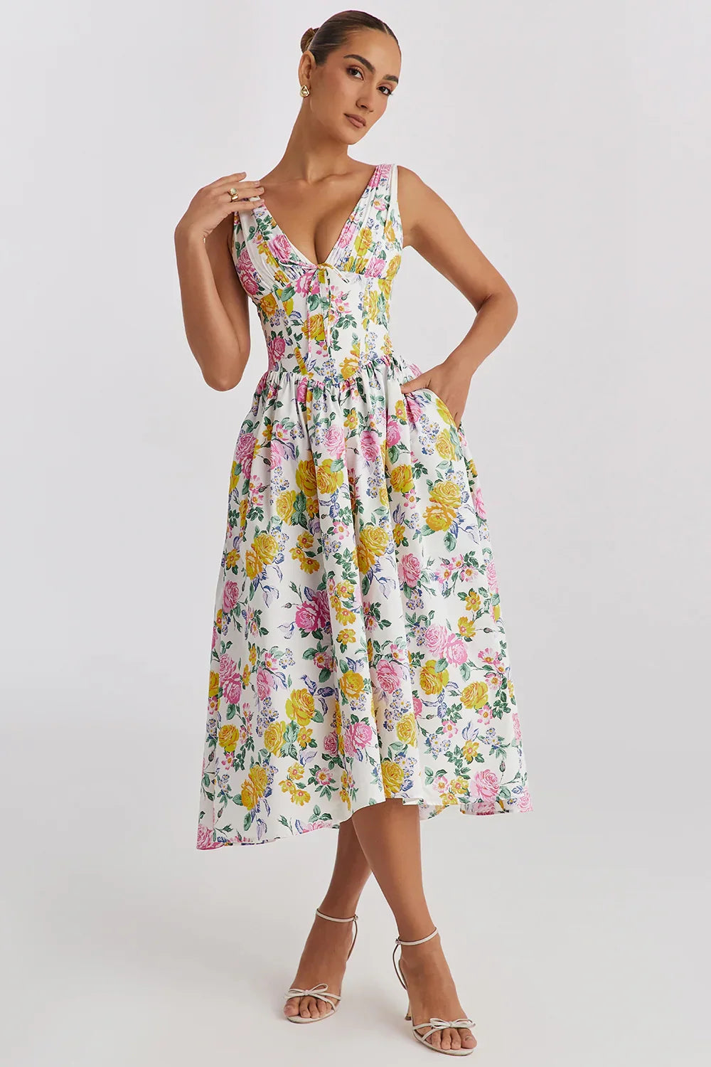 Alice | Sleeveless Floral Print Midi Dress