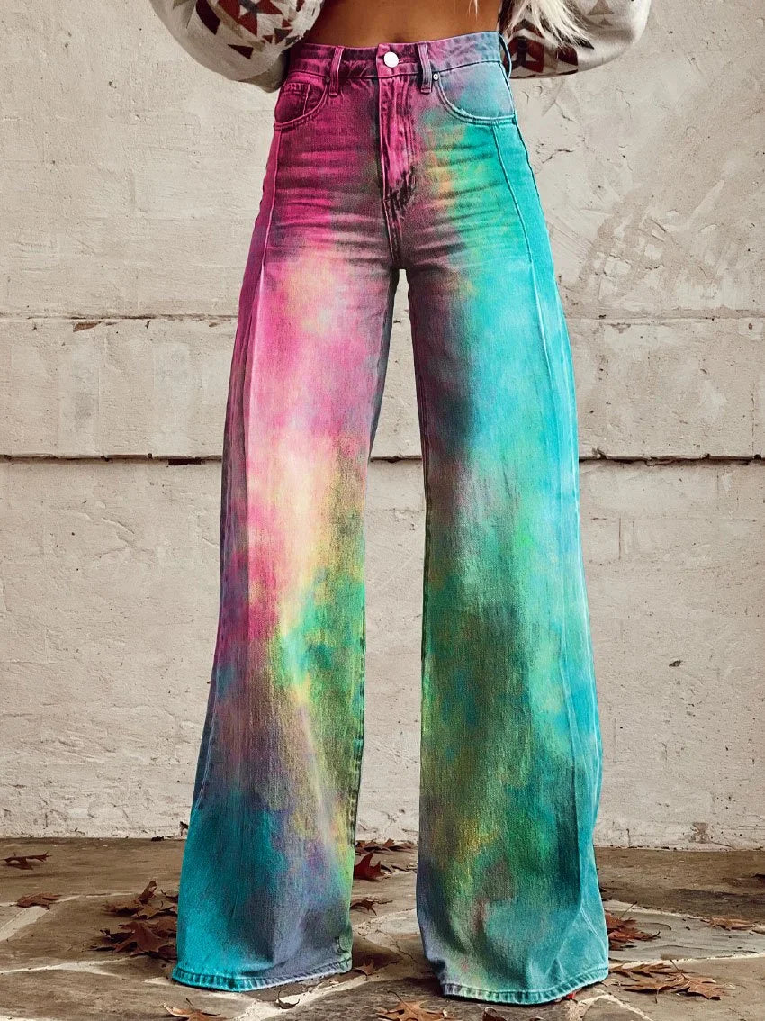 Leah | Vibrant Rainbow Wash Wide Jeans