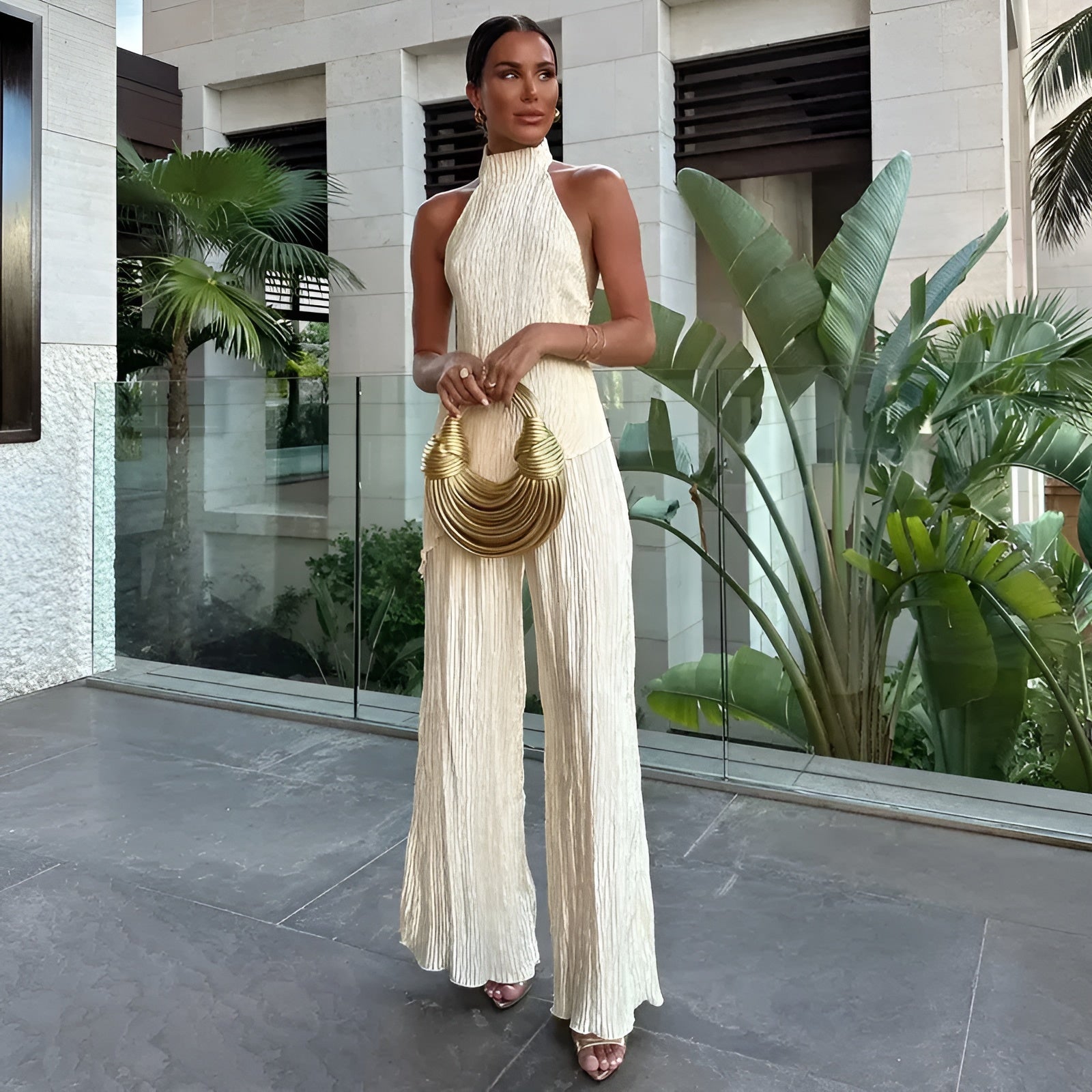 Jasmine | Elegant Pleated Halter Jumpsuit
