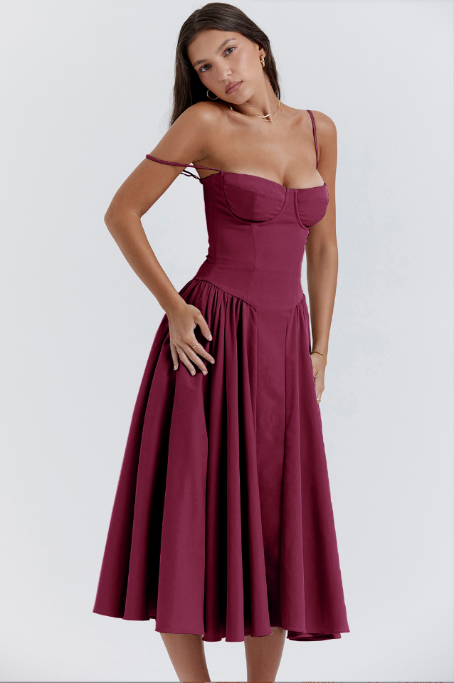 Flora | Elegant Burgundy Midi Dress