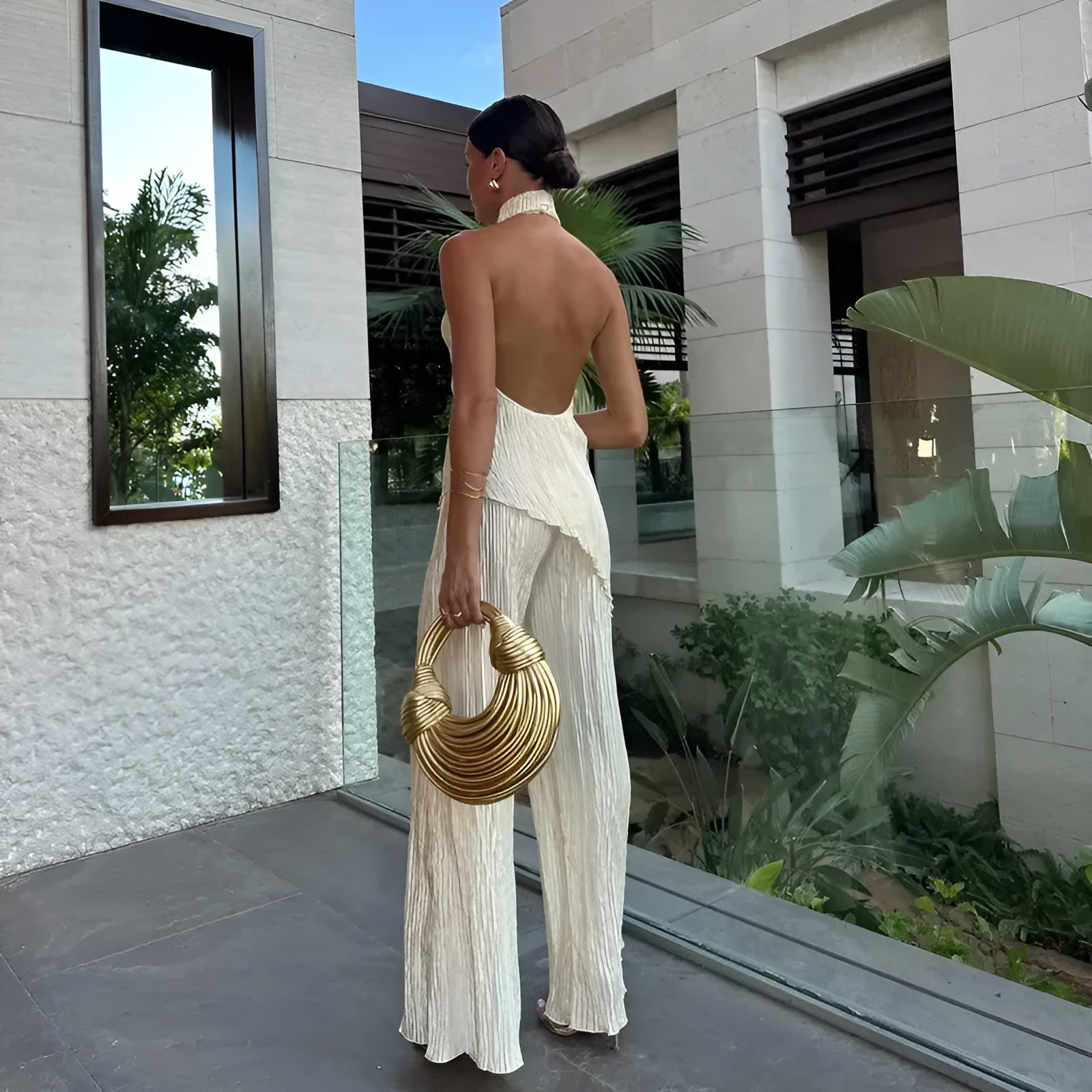 Jasmine | Elegant Pleated Halter Jumpsuit