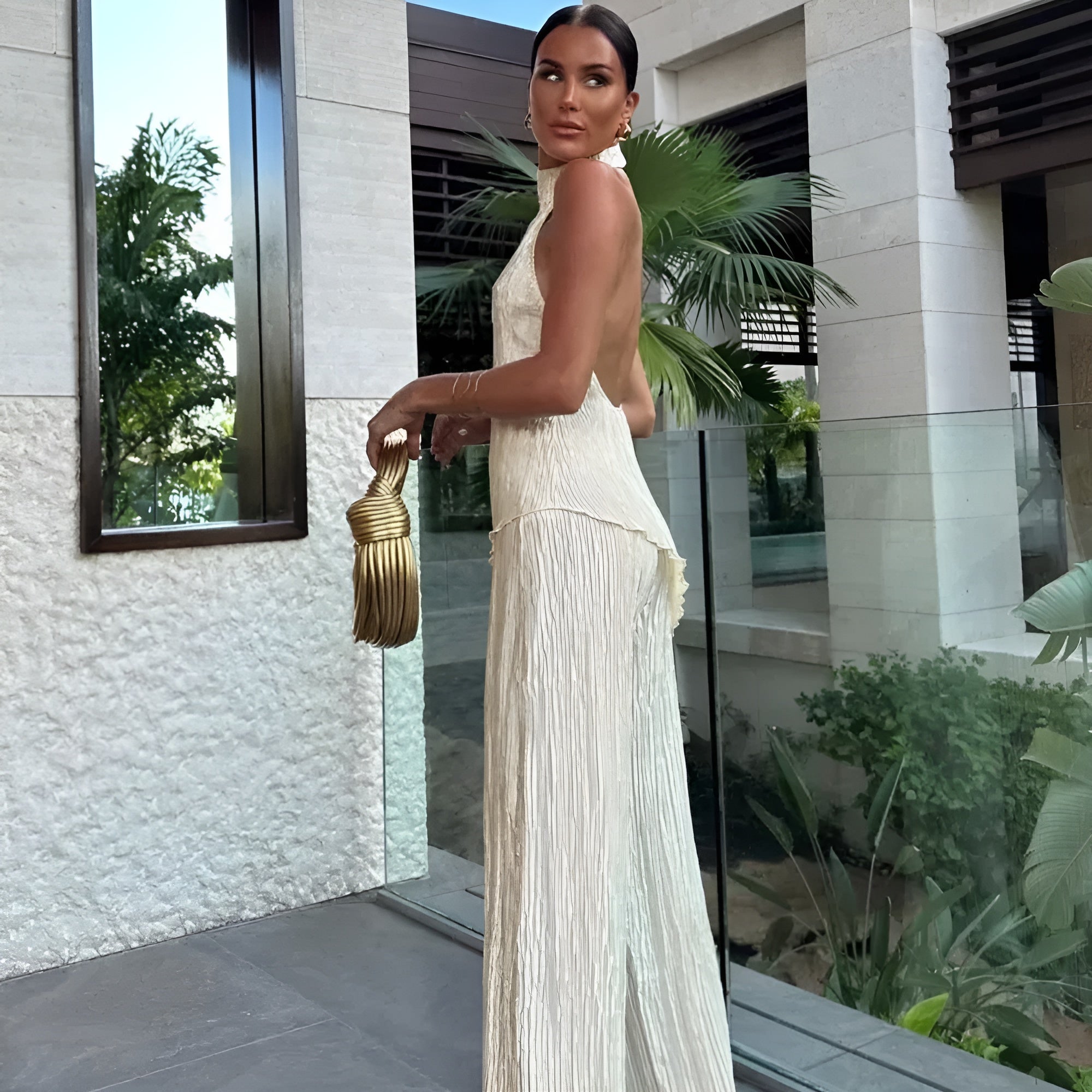 Jasmine | Elegant Pleated Halter Jumpsuit