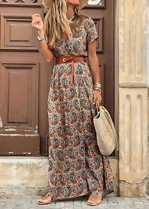 Alice™ | Long Bohemian Dress with Pleated Waist