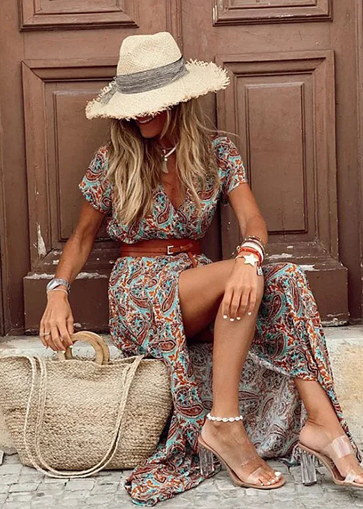 Alice™ | Long Bohemian Dress with Pleated Waist