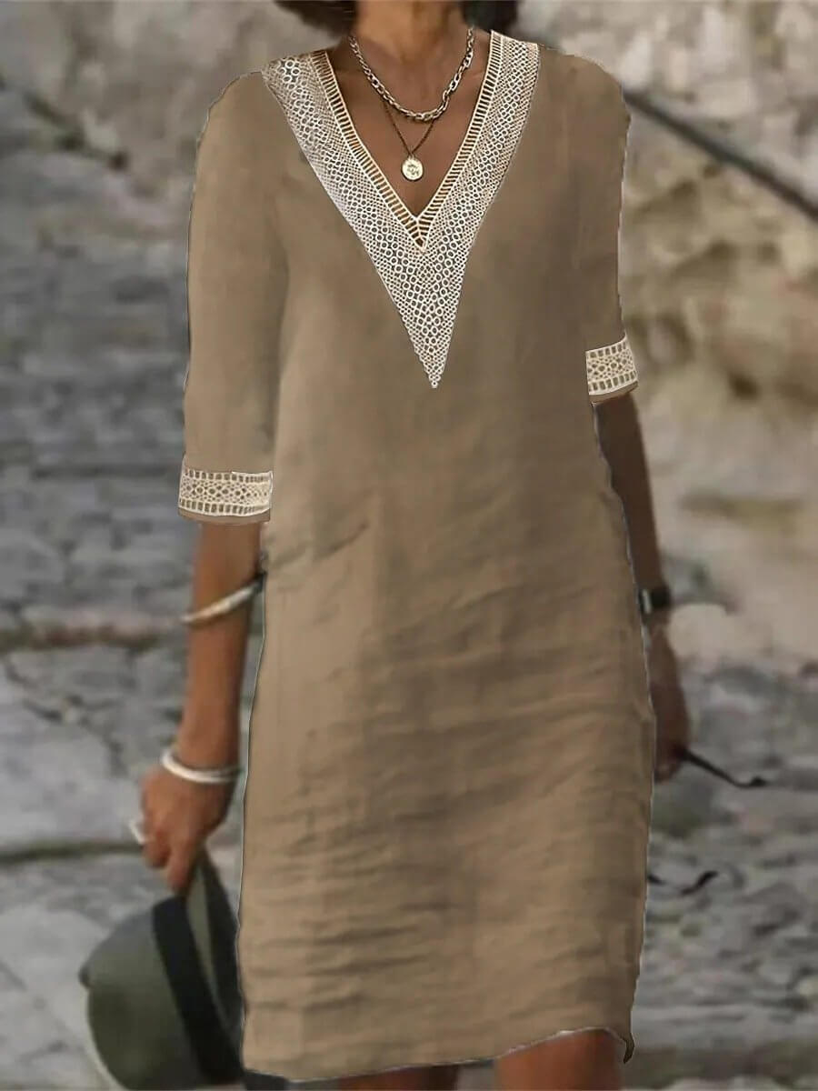 Hanna™ | Stylish V-neck Dress with Crochet Edge