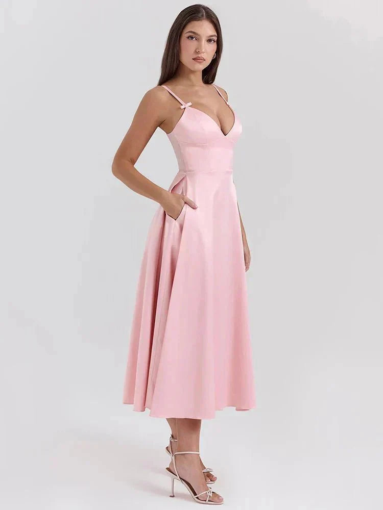 Tiffany | Chic Spaghetti Strap Midi Dress