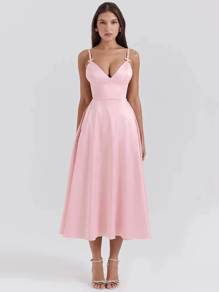 Tiffany | Chic Spaghetti Strap Midi Dress